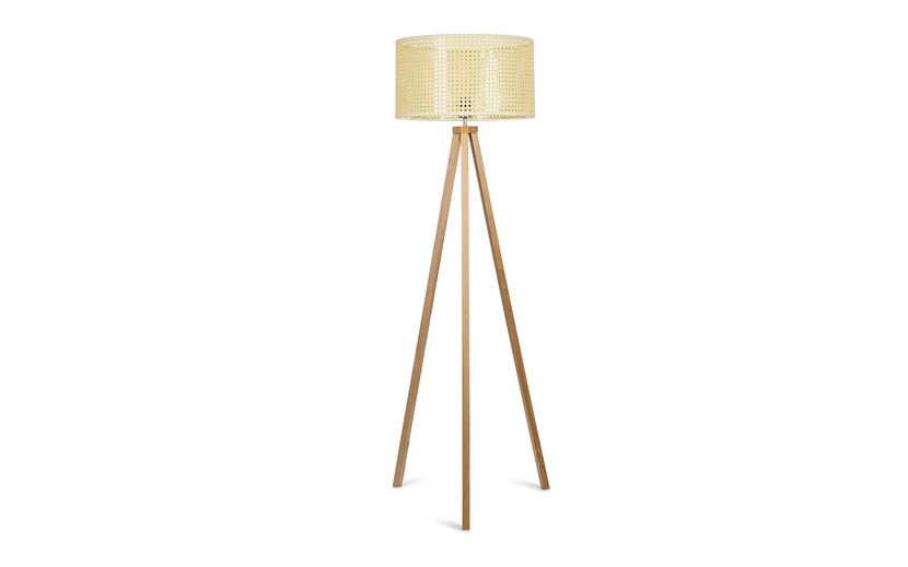Barbro Light Wood Tripod Floor Lamp with Wicker Effect Shade | Lighting | ScS