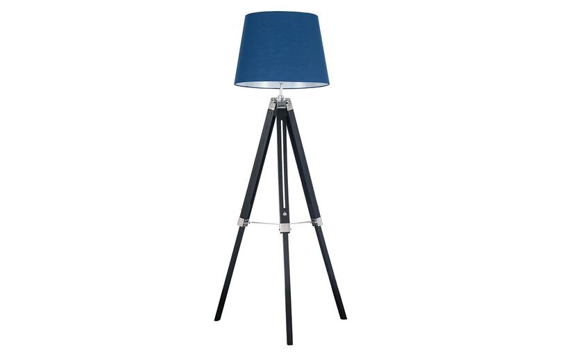 Clipper Black & Chrome Tripod Floor Lamp with Navy Shade | Lighting | ScS