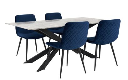 Porto 1.8m Silver Dining Table & 4 Blue Chairs | Porto Furniture Range | ScS