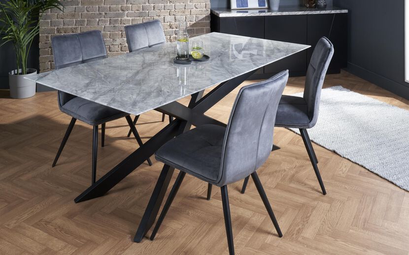 Porto 1.8m Silver Dining Table & 4 Grey Chairs | Furniture | ScS